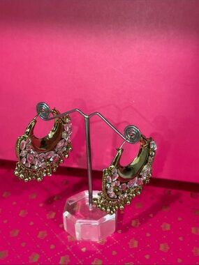 Gold-Tone Pink Stone Chandbali Earrings - Women Jewelry